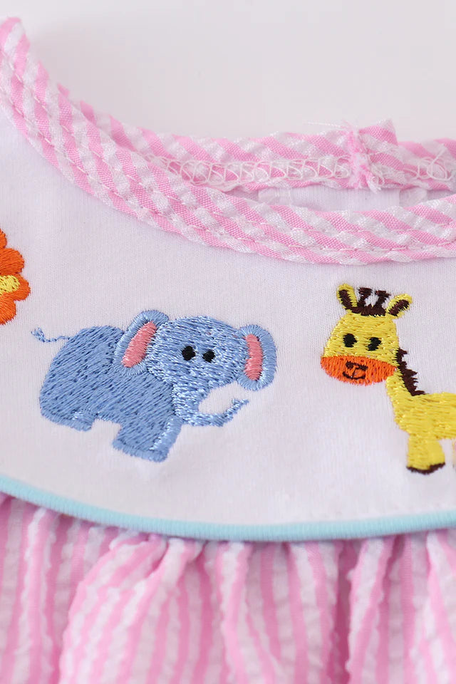 Girls Pink seersucker animal bubble