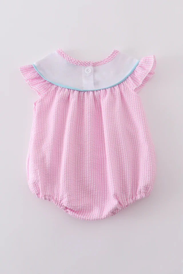 Girls Pink seersucker animal bubble