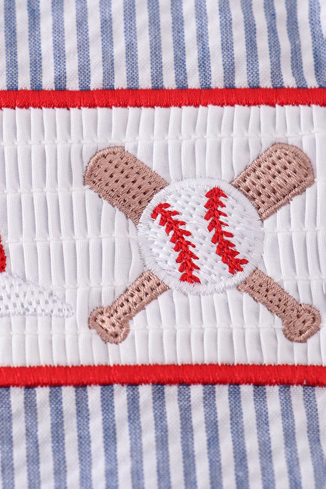 RED BASEBALL EMBROIDERY SMOCKED BUBBLE