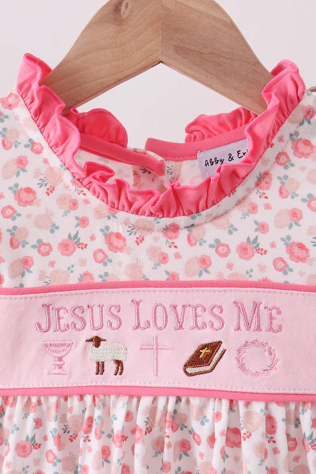 PINK JESUS LOVES ME EMBROIDERY BLOOMER SET