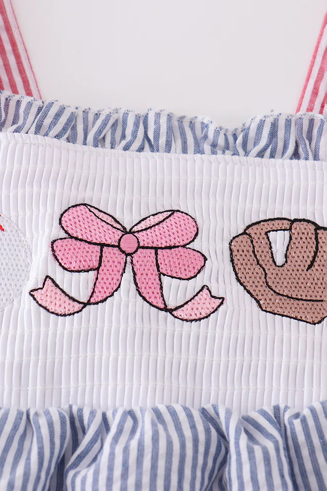PINK BASEBALL EMBROIDERY SMOCKED SET