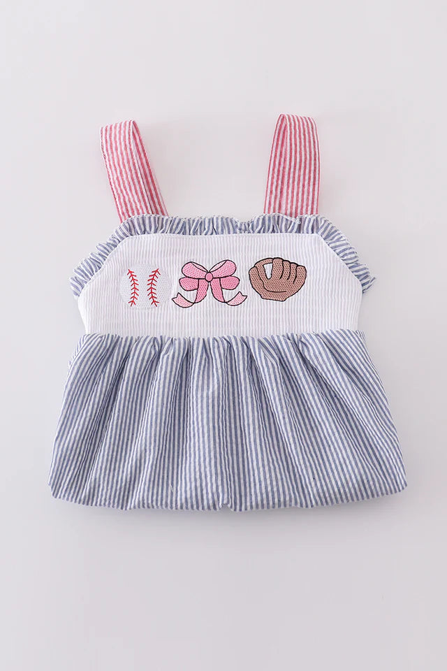 PINK BASEBALL EMBROIDERY SMOCKED SET