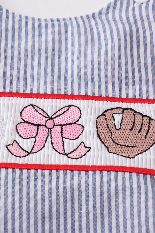 PINK BASEBALL EMBROIDERY SMOCKED BLOOMER SET