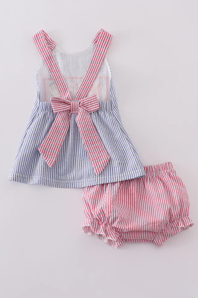 PINK BASEBALL EMBROIDERY SMOCKED BLOOMER SET