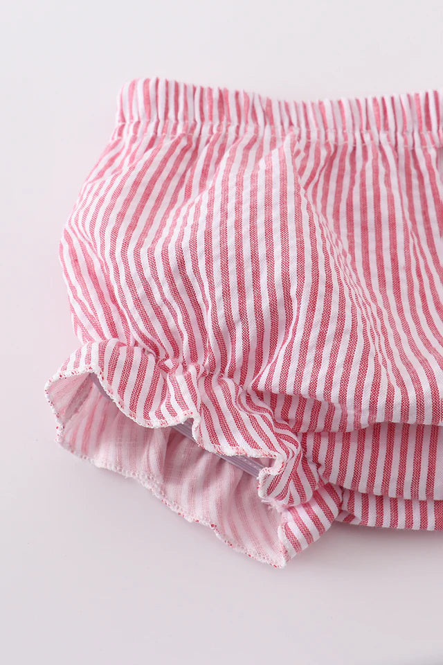 PINK BASEBALL EMBROIDERY SMOCKED BLOOMER SET