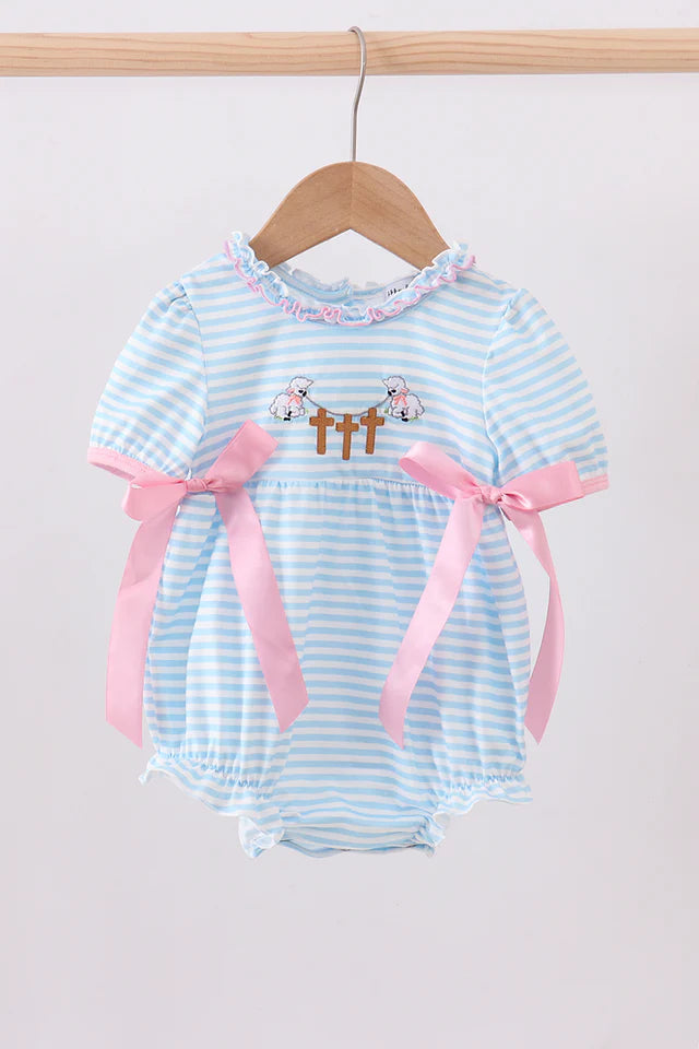 BLUE CROSS EMBROIDERY RUFFLE STRIPE BUBBLE