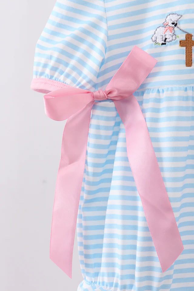 BLUE CROSS EMBROIDERY RUFFLE STRIPE BUBBLE