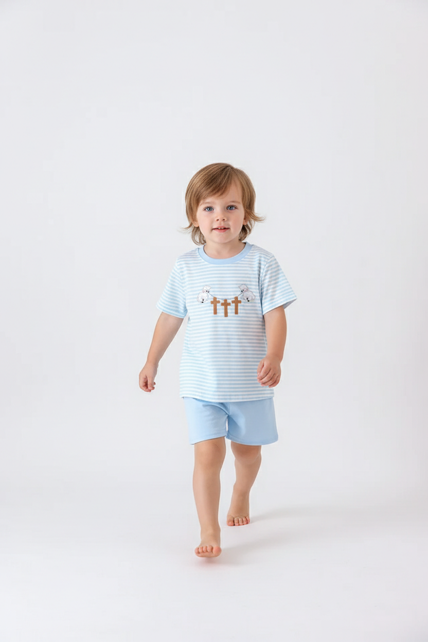 BLUE CROSS EMBROIDERY SHORTS SET
