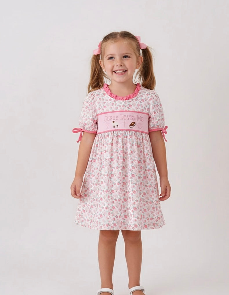 PINK JESUS LOVES ME EMBROIDERY DRESS