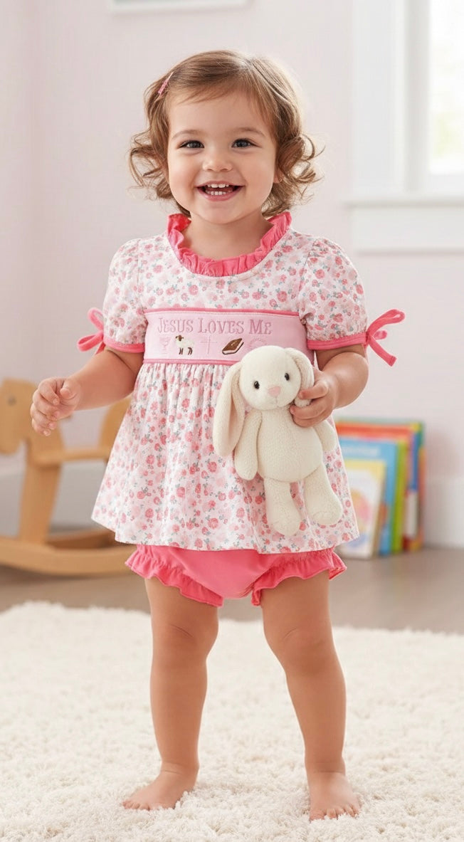 PINK JESUS LOVES ME EMBROIDERY BLOOMER SET