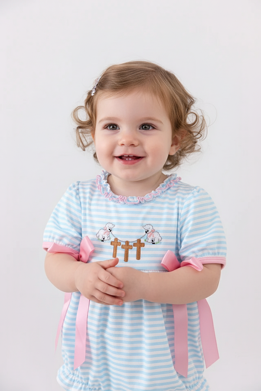 BLUE CROSS EMBROIDERY RUFFLE STRIPE BUBBLE