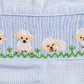 Smocked sheep boy blue gingham shortall -handsmocked