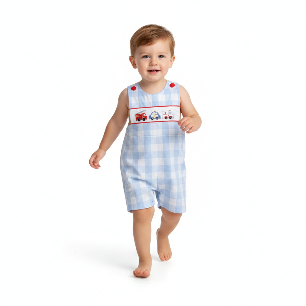 Car hand smocked boy shortall