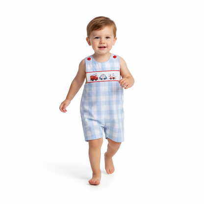 Car hand smocked boy shortall