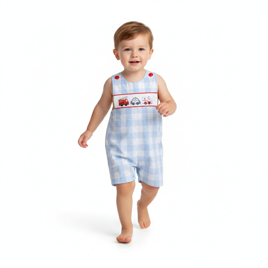 Car hand smocked boy shortall