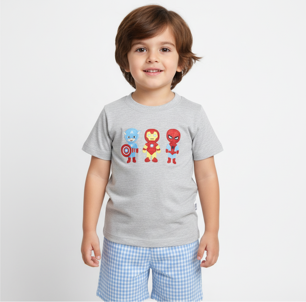 Boys AppliqueSuper Hero short set