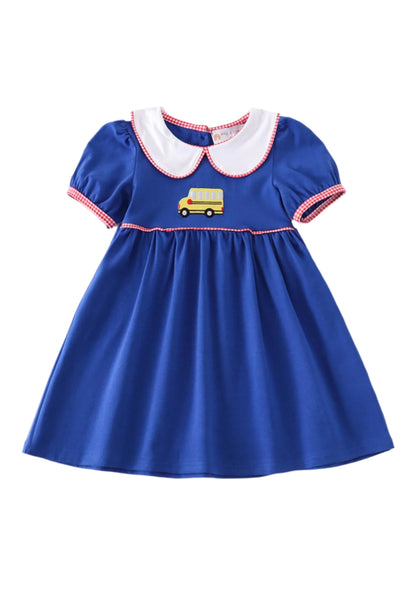 Embroidered Bus Dress with collar and piping