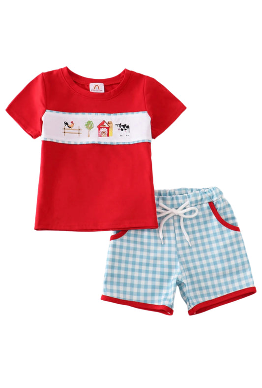 Boys embroidered Farm Short Set