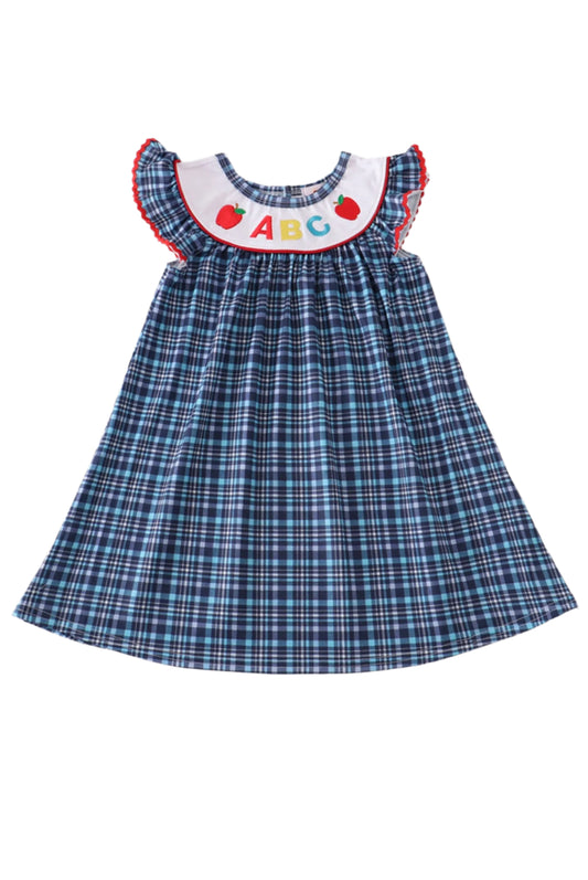 Girls Plaid ABC embroidered bishop dress