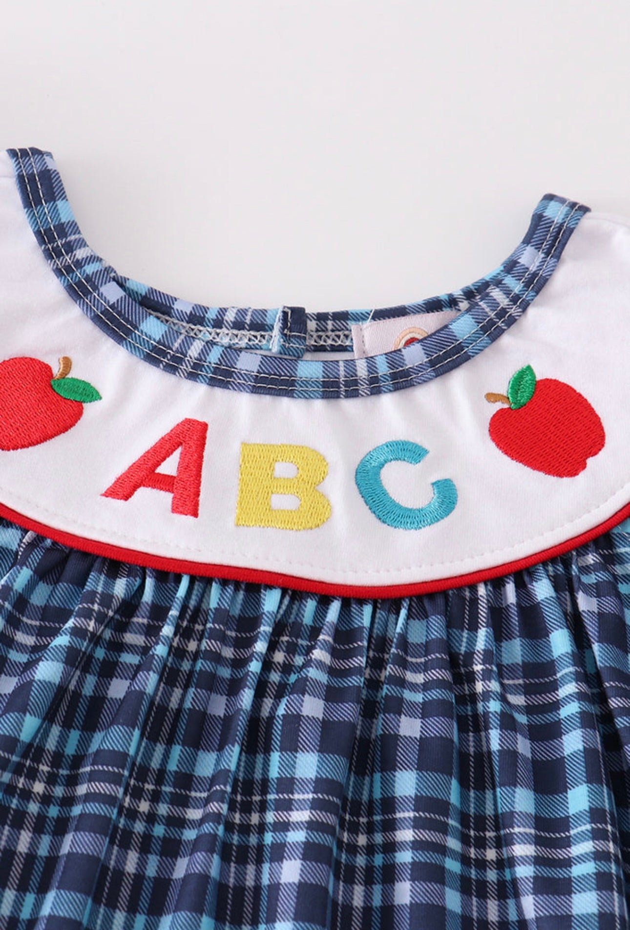 Girls Plaid ABC embroidered bishop dress