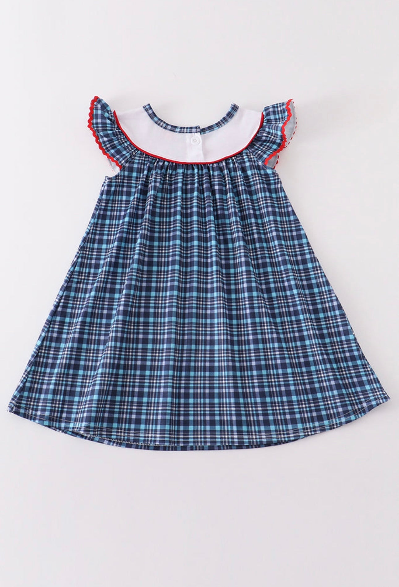 Girls Plaid ABC embroidered bishop dress