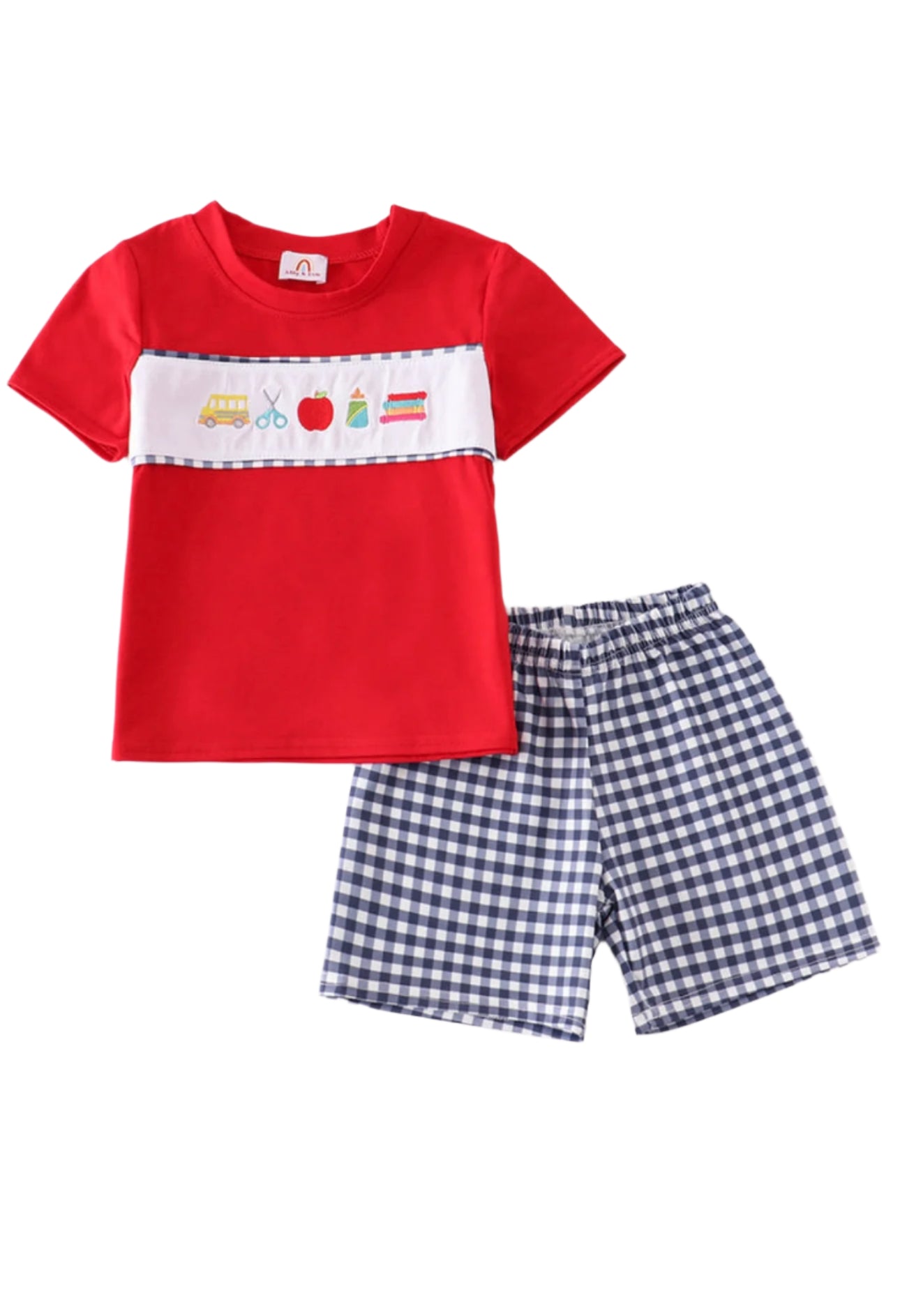 Boys Embroidered Back to school Supplies short set