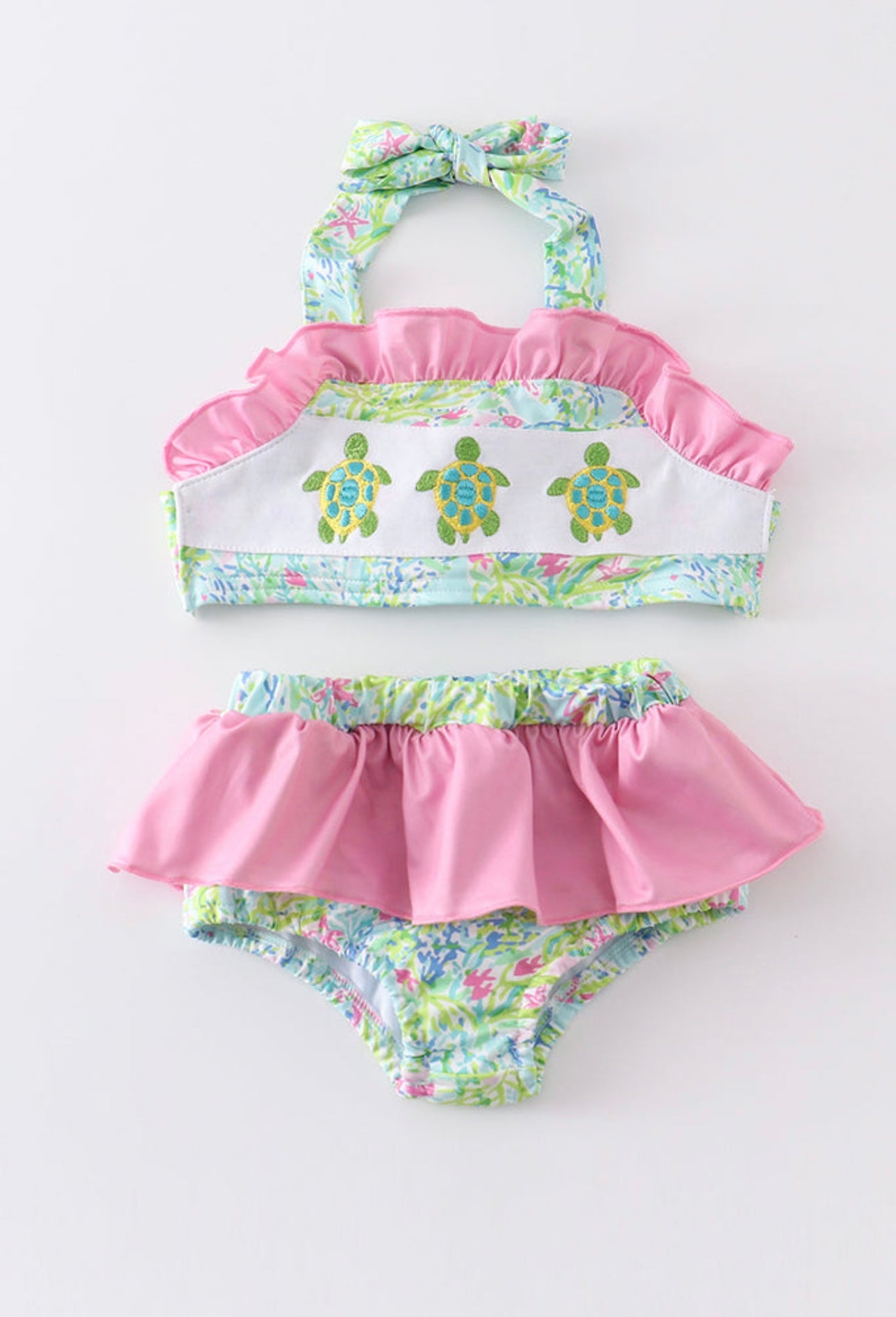 Turtle embroidered lily print swim