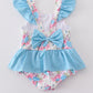 BLUE FLORAL EMBROIDERY ONE-PIECE SWIMSUIT