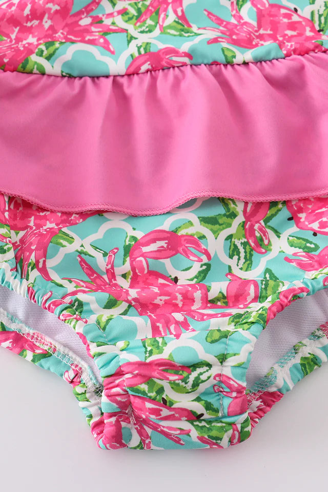 PINK CRAB EMBROIDERY ONE-PIECE SWIMSUIT