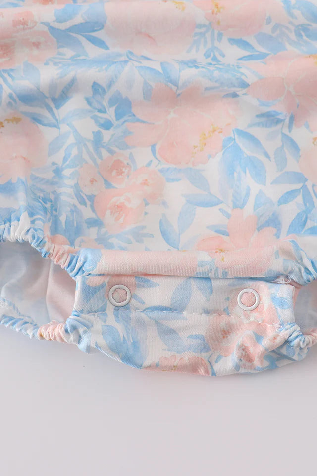 BLUE BLOOM ELEGANCE SMOCKED RUFFLE BUBBLE