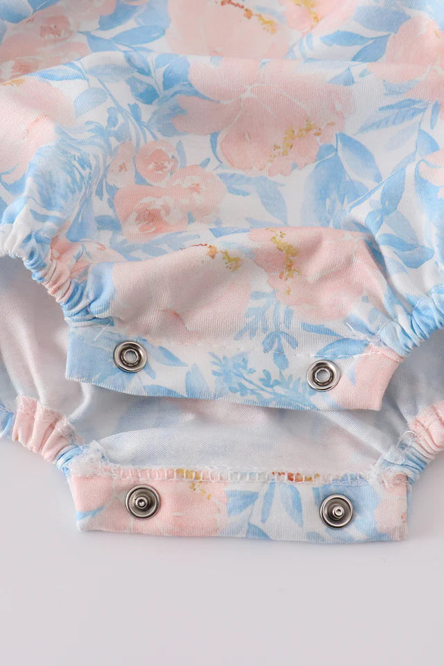 BLUE BLOOM ELEGANCE SMOCKED RUFFLE BUBBLE