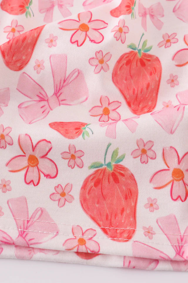 PINK STRAWBERRY PRINT BOW DRESS