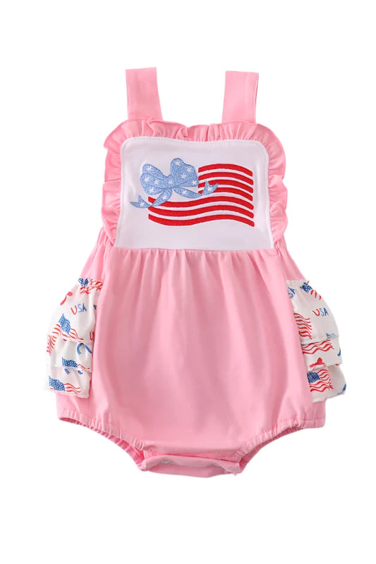 PINK FLAG EMBROIDERY RUFFLE BUBBLE