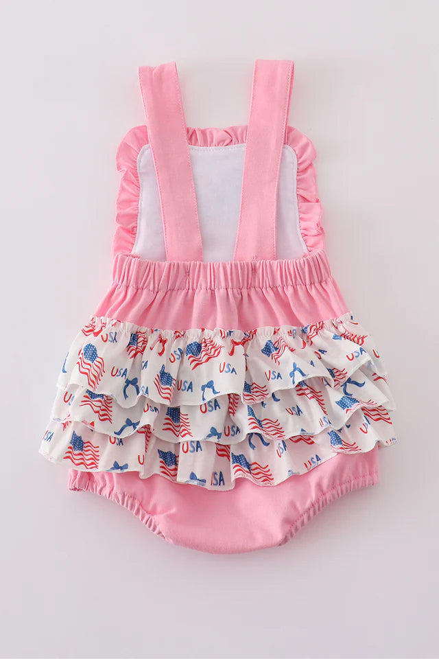 PINK FLAG EMBROIDERY RUFFLE BUBBLE