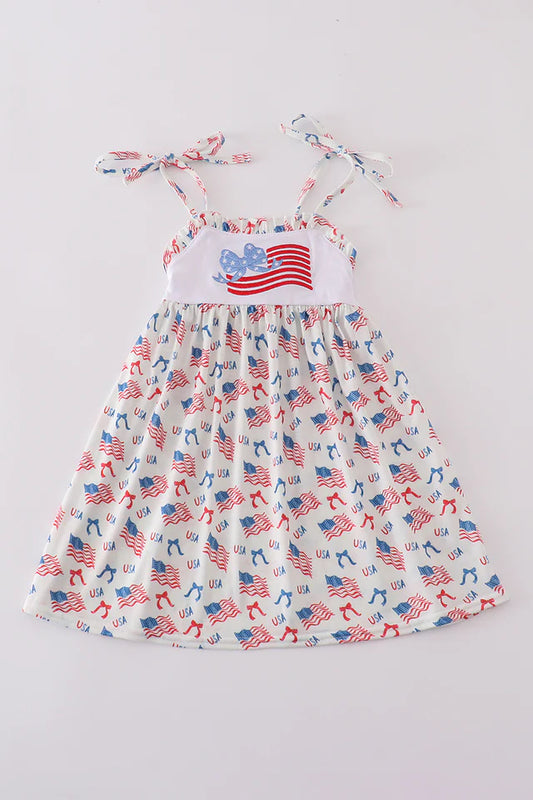 FLAG EMBROIDERY PRINT RUFFLE DRESS