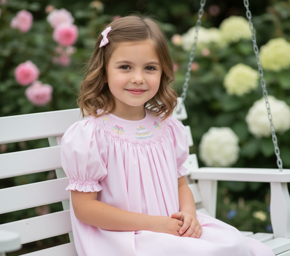 Georgette Bishop Dress with beautiful handsmocked detail, restocking soon
