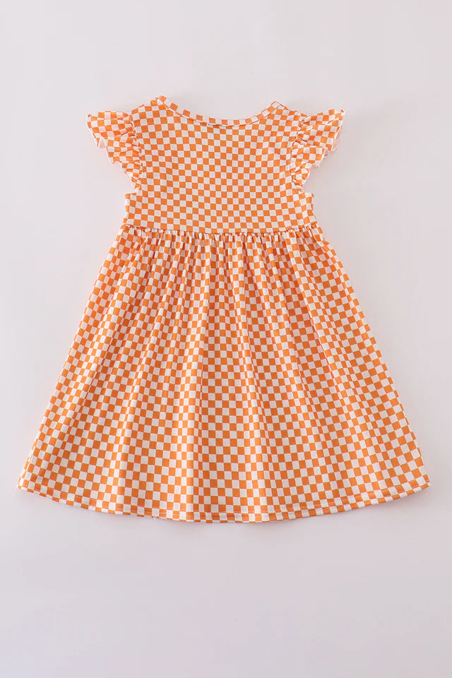 ORANGE TENNESSEE GO VOLS EMBROIDERY SMOCKED CHECKERED DRESS