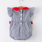 Girls Baseball Team Outfit – Striped Ruffle Sleeve Romper with Ball Design