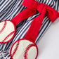 Girls Baseball Team Outfit – Striped Ruffle Sleeve Romper with Ball Design