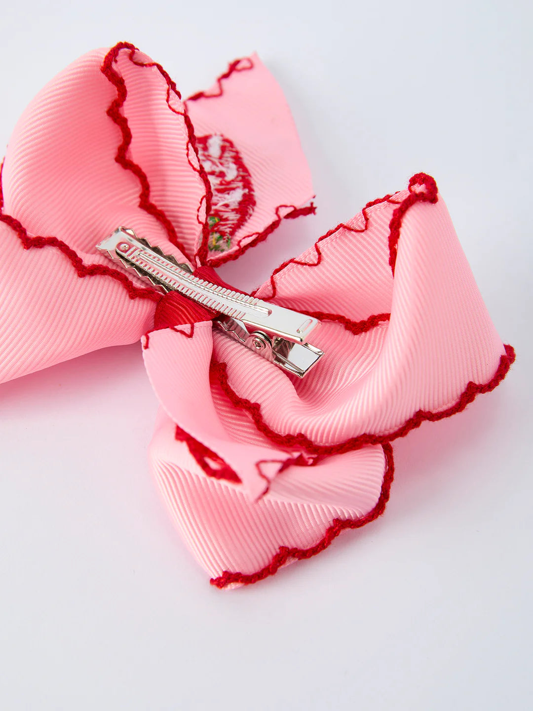 Strawberry Embroidered Girls Hairpin 4 Inches-Pink