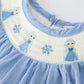 Baby Girls  Frozen Character Romper – Blue Striped Smocked Outfit with Short Sleeves