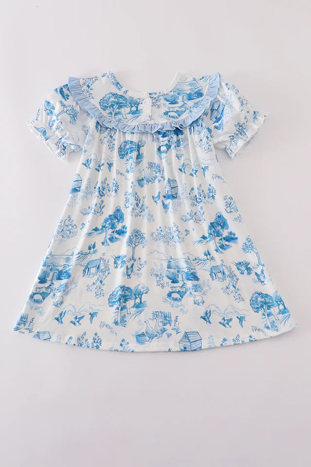 BLUE FARM PRINT DRESS
