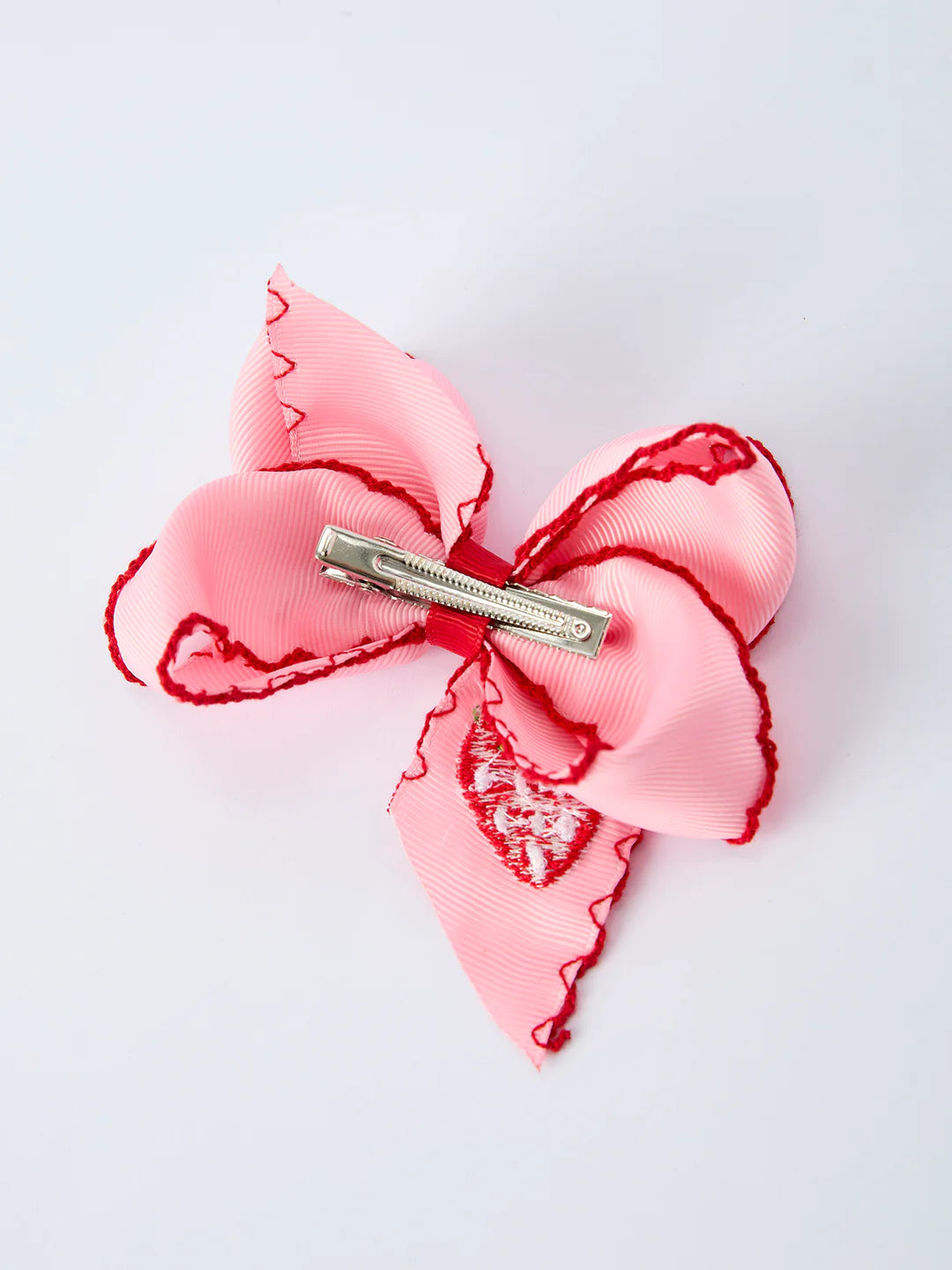 Strawberry Embroidered Girls Hairpin 4 Inches-Pink