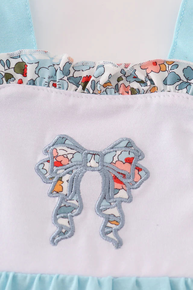 BLUE FLORAL BOW RUFFLE BUBBLE