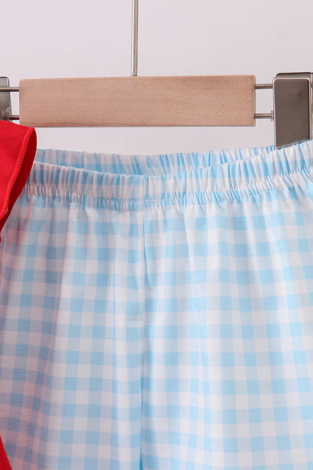 RED FARM SMOCKED GINGHAM RUFFLE SHORTS SET