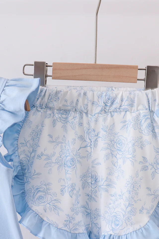 BLUE WHALE APPLIQUE RUFFLE SHORTS SET