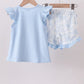 BLUE WHALE APPLIQUE RUFFLE SHORTS SET