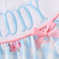 BLUE I LOVE DADDY SMOCKED FLORAL GINGHAM RUFFLE BUBBLE