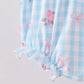 BLUE I LOVE DADDY SMOCKED FLORAL GINGHAM RUFFLE BUBBLE