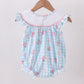 BLUE I LOVE DADDY SMOCKED FLORAL GINGHAM RUFFLE BUBBLE